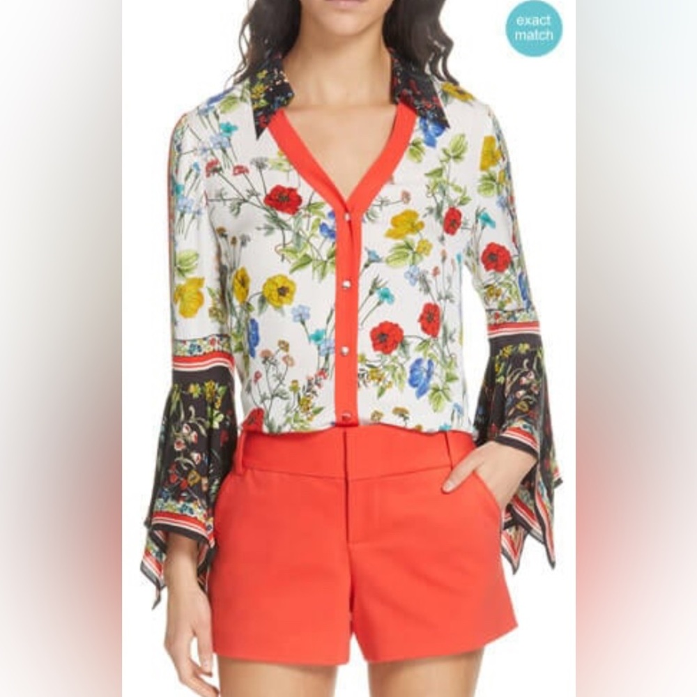 Alice + Olivia Red and Orange Bell Sleeve Blouse